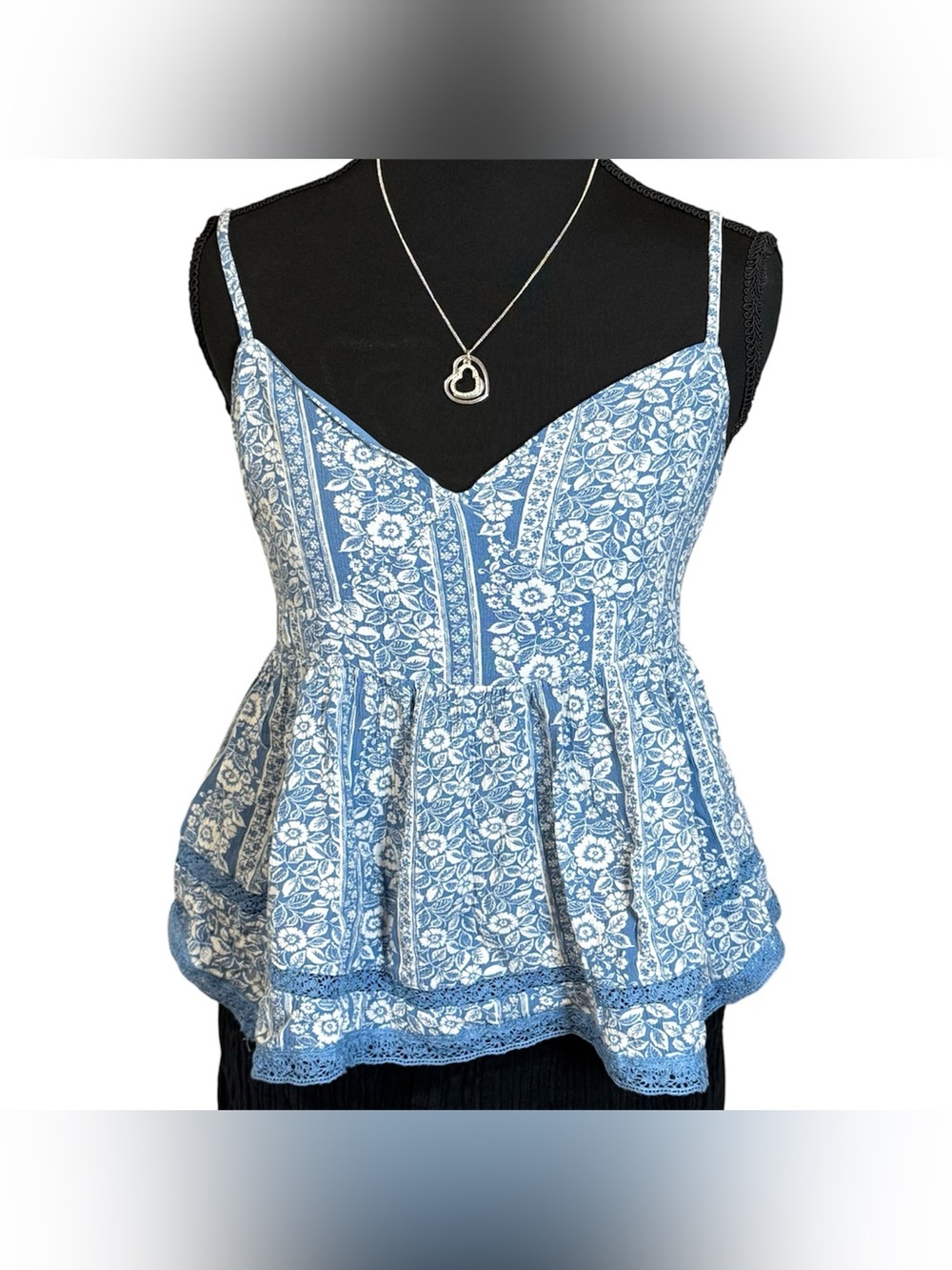 Large Arizona blue floral flowy bandana style cami babydoll tank top